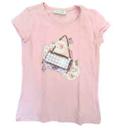 T-shirt Monnalisa rose – Sac vichy & fleurs en relief