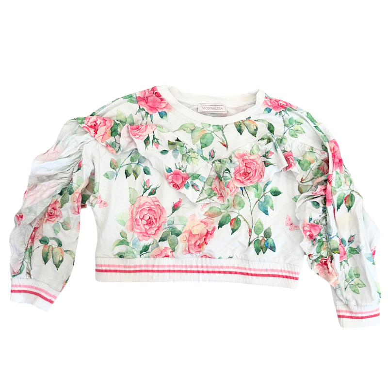 Sweat Monnalisa – Motif fleuri rose avec volants Sweat Monnalisa – Motif fleuri rose avec volants