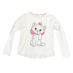 T-shirt manches longues Marie des Aristochats – imprimé Disney rose & blanc