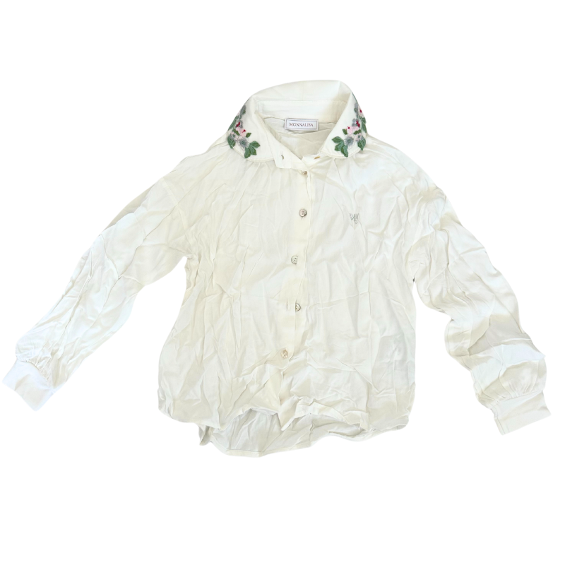 Chemise blanche Monnalisa avec col brodé – Élégance raffinée et détails floraux Chemise blanche Monnalisa avec col brodé – Élégance raffinée et détails floraux