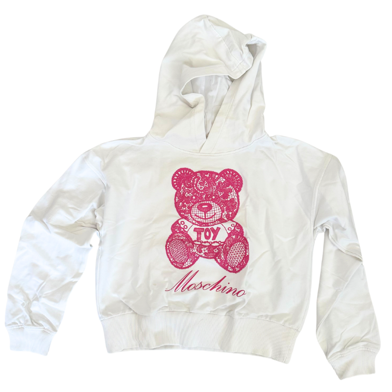 Sweat à capuche Moschino blanc – Ours rose "Toy" en dentelle imprimée Sweat à capuche Moschino blanc – Ours rose "Toy" en dentelle imprimée