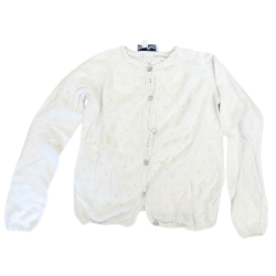 Gilet tricoté fille Petit Bateau – Point ajouré ivoire & boutons nacrés