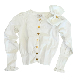 Gilet Angel’s Face blanc – Noeud oversize et boutons dorés
