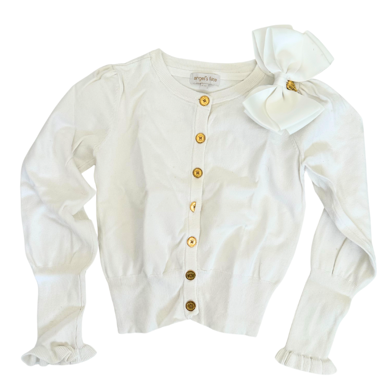 Gilet Angel’s Face blanc – Noeud oversize et boutons dorés Gilet Angel’s Face blanc – Noeud oversize et boutons dorés