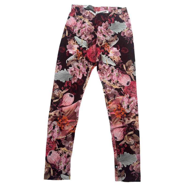 Legging enfant imprimé floral – Explosion de fleurs sur fond prune profond