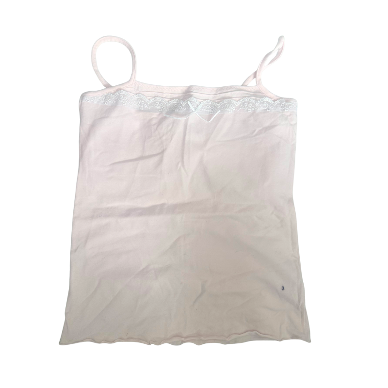 Débardeur rose clair à dentelle – Fines bretelles et liseré brodé 8ans Débardeur rose clair à dentelle – Fines bretelles et liseré brodé 8ans