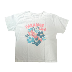 T-shirt blanc "Paradise Life" – Ambiance tropicale et esprit vacances
