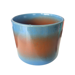Petit pot en céramique émaillée – Dégradé bleu et terre cuite, pièce artisanale
