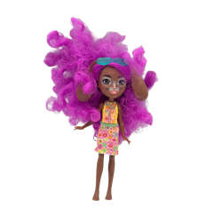 Poupée Enchantée – Chevelure violette et tenue fleurie