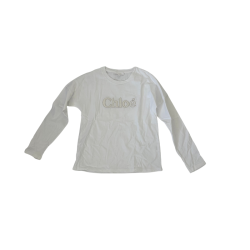 T-shirt manches longues Chloé blanc logo brodé fille