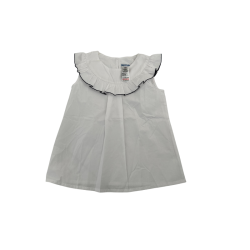 Blouse blanche sans manches à col volanté – 10 ans