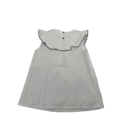 Blouse blanche sans manches à col volanté – 10 ans