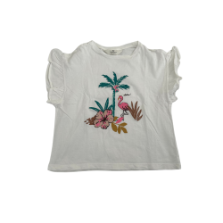 T-shirt tropical blanc H&M – Fille 9-10 ans – Flamant rose et fleurs