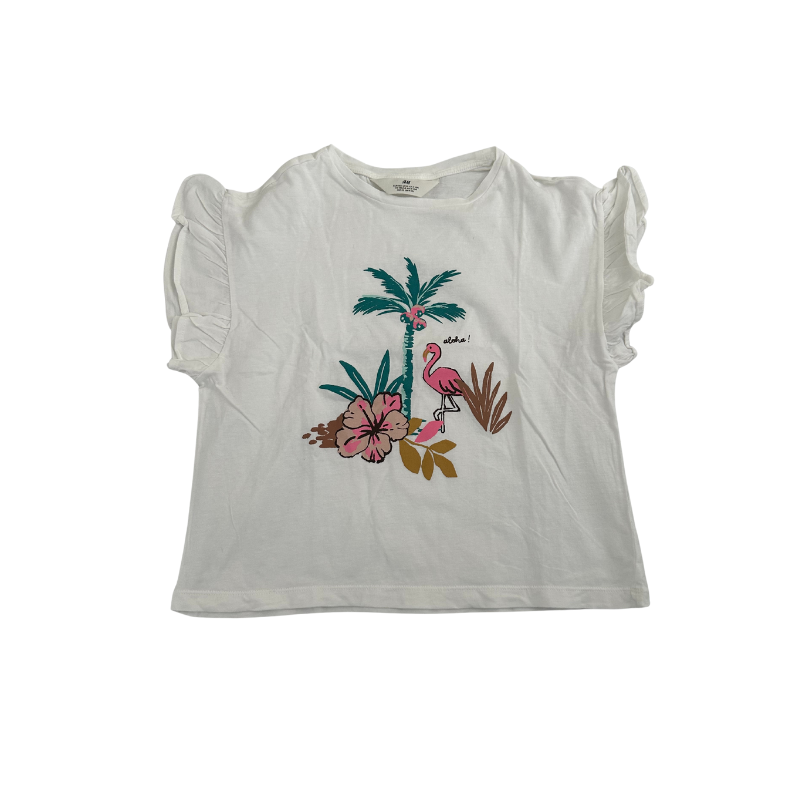 T-shirt tropical blanc H&M – Fille 9-10 ans – Flamant rose et fleurs T-shirt tropical blanc H&M – Fille 9-10 ans – Flamant rose et fleurs