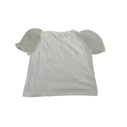 T-shirt blanc à manches en tulle et motif rose – Monnalisa Chic – 10 ans