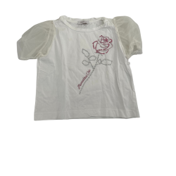 T-shirt blanc à manches en tulle et motif rose – Monnalisa Chic – 10 ans