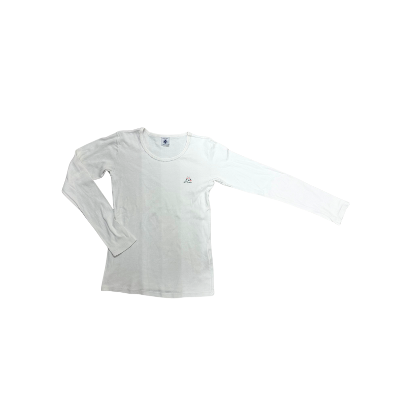 T-shirt blanc manches longues détail fleurs Petit Bateau – Coton bio – 12 ans
