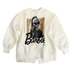 Sweatshirt oversize Barbie – Blanc cassé & imprimé glitter doré
