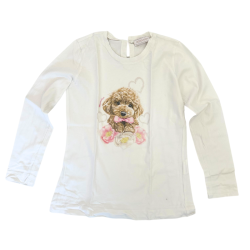 T-shirt manches longues Monnalisa – Chiot craquant & fleurs pastel