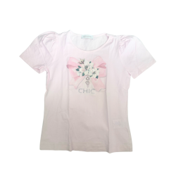 T-shirt Monnalisa rose "CHIC" – Ruban fleuri et élégance raffinée 10ans