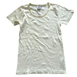 T-shirt Petit Bateau jaune pâle fille – Col rond avec petit nœud rose