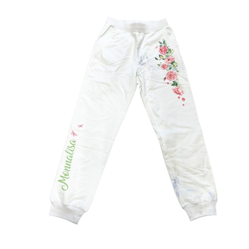 Pantalon de jogging Monnalisa blanc à motifs floraux
