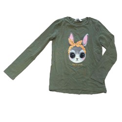 T-shirt manches longues H&M fille – Vert kaki, imprimé lapin
