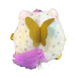 Peluche licorne arc-en-ciel avec ailes dorées – Cœur pailleté et crinière violette