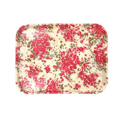 Plateau rectangulaire vintage à motif floral rouge et beige