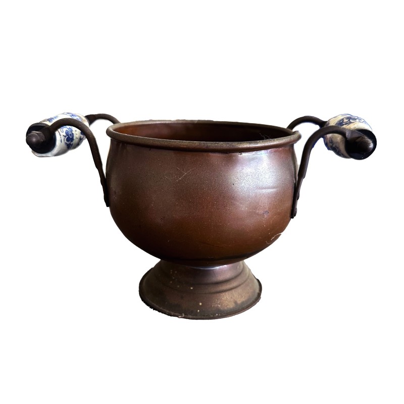 Coupe ancienne en métal avec poignées céramique – Style vintage décoratif