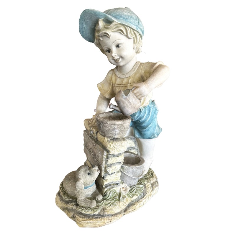 Statuette décorative garçon au chien – Modèle “Welcome” pour jardin ou intérieur