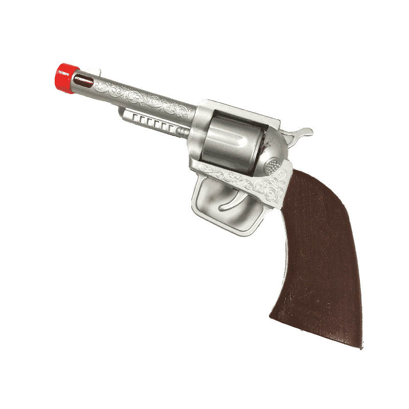Revolver de cowboy argenté – Jouet d’imitation avec crosse marron