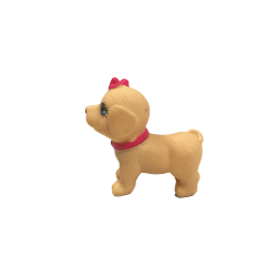 Petit chien jouet beige avec nœud rose – Figurine d’animal pour enfants