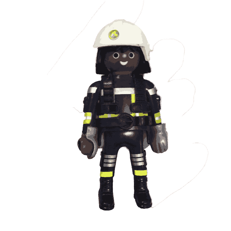 Figurine Playmobil – Pompier équipé (avec casque & bouteille anti-feu)