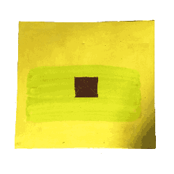 Tableau abstrait “Carré Central” – Composition jaune, vert et brun