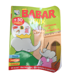 Magazine Babar Jeux – Châteaux et chevaliers avec plus de 50 autocollants et activités.