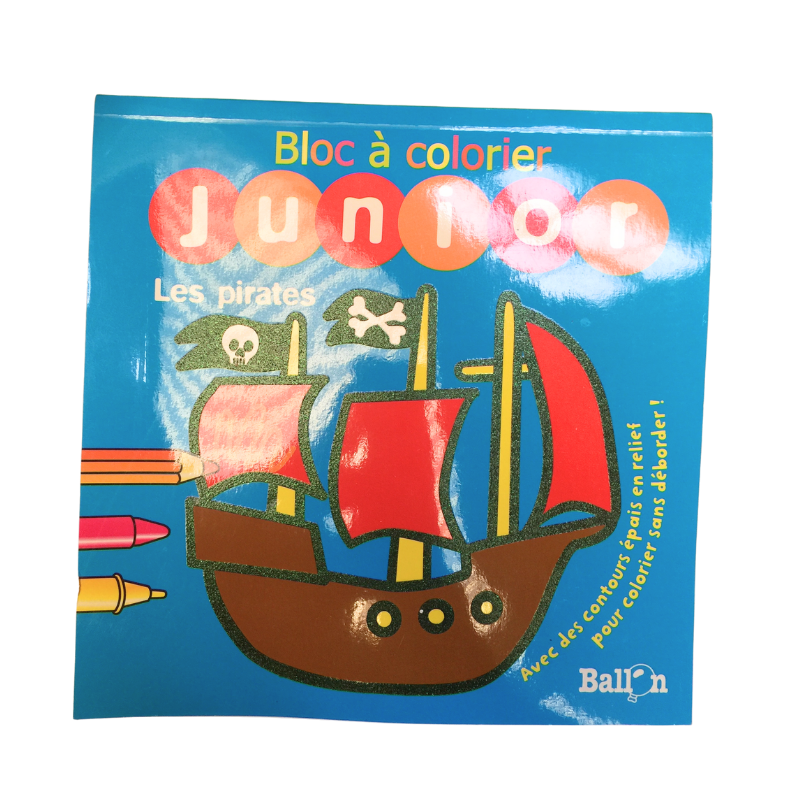 Bloc à colorier Junior Les pirates. Contours épais en relief pour faciliter le coloriage.