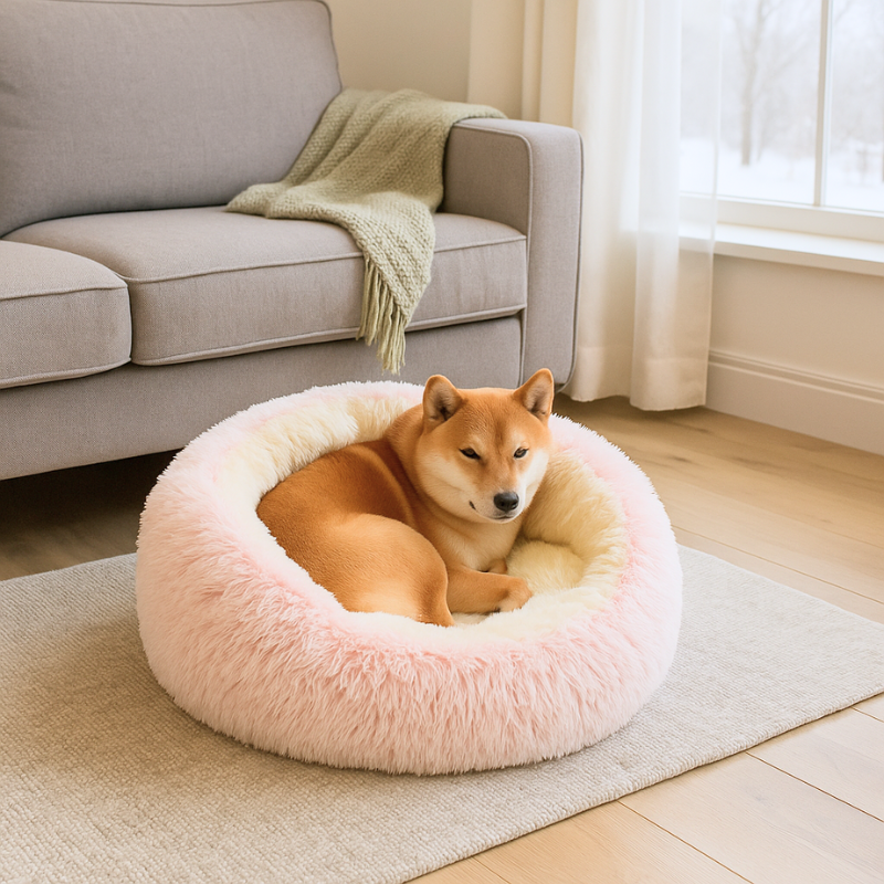 Coussin Nid Douillet pour Chien et Chat – Rose & Crème – Neuf