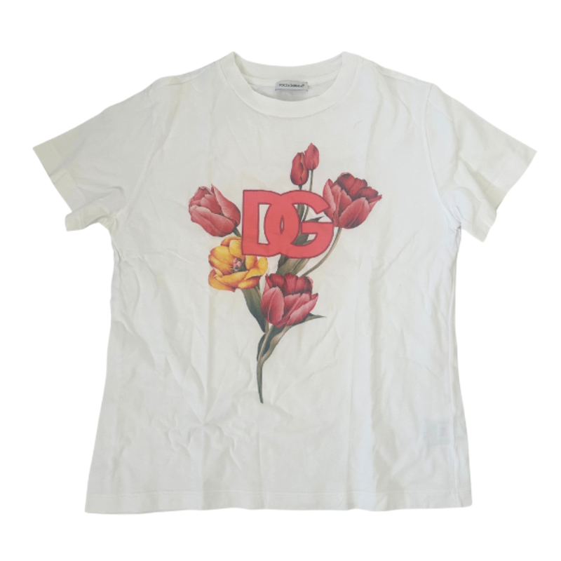 T-shirt Dolce & Gabbana blanc imprimé floral et logo DG