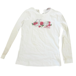 T-shirt blanc manches longues Monnalisa – Motif floral "Love" strassé 10ans