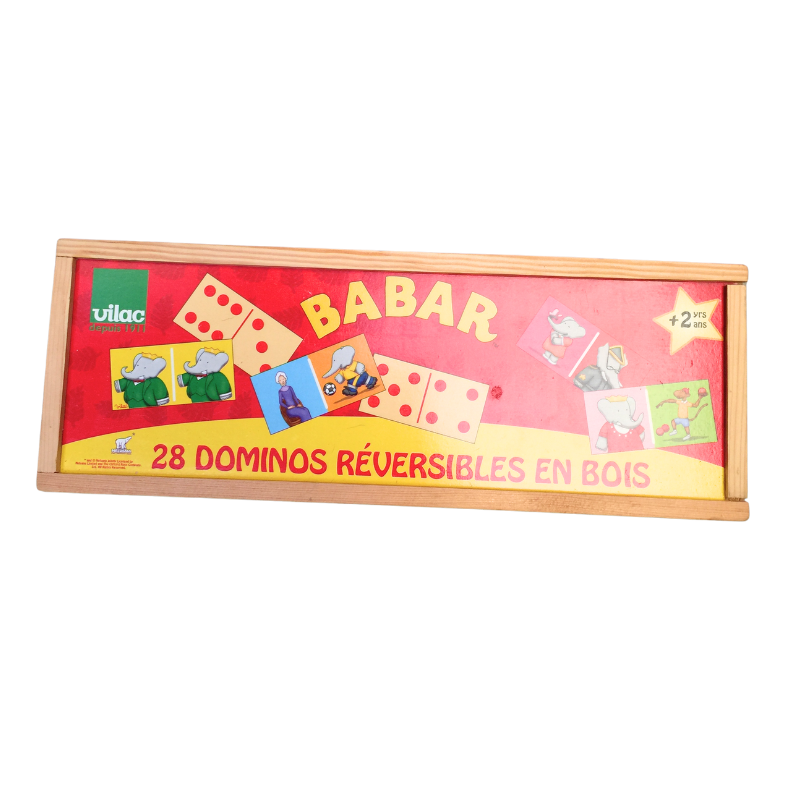 Dominos réversibles en bois Babar (Vilac). 28 pièces, jeu éducatif dès 2 ans.