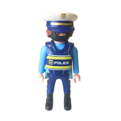 Figurine Playmobil policier – Uniforme bleu clair et gilet Police – Destockage
