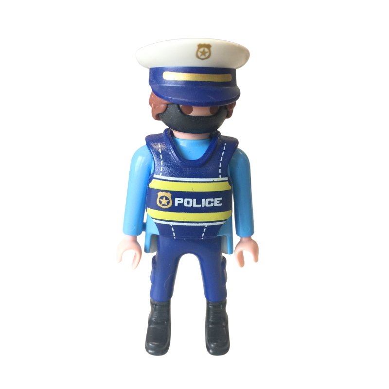 Figurine Playmobil policier – Uniforme bleu clair et gilet Police – Destockage