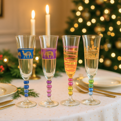 Lot de 8 coupes décoratives assorties – Verres décor orientaux & motifs colorés