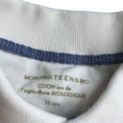 Polo blanc MONOPRIX TEENS BIO – 10 ans – Coton biologique