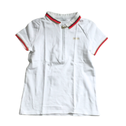 T-shirt polo HUGO BOSS – 12 ans / XS – Blanc avec zip et bords rayés