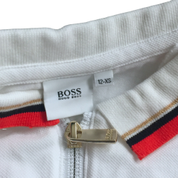 T-shirt polo HUGO BOSS – 12 ans / XS – Blanc avec zip et bords rayés