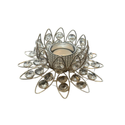 Photophore argenté avec perles transparentes, idéal pour déco de table, ambiance cosy ou festive. Déstockage.