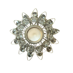 Photophore argenté avec perles transparentes, idéal pour déco de table, ambiance cosy ou festive. Déstockage.