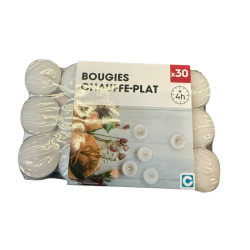 Bougies chauffe-plat blanches – Lot de 30 – Durée 4h